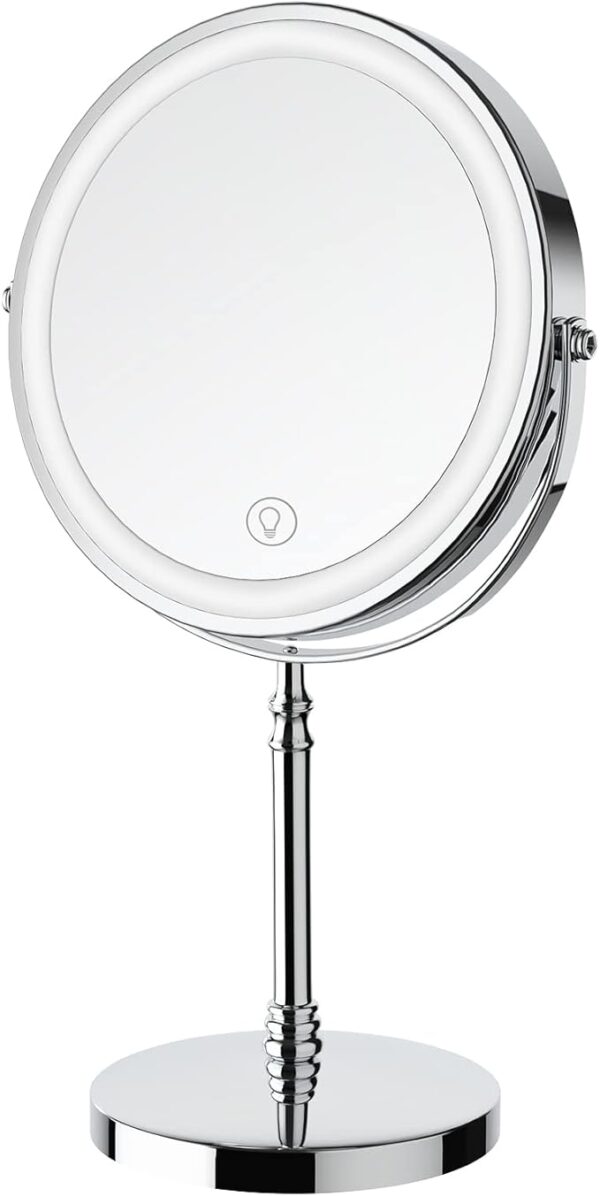 30%OFF Limited Time Deal:Lighted Makeup Mirror, 3000 mAh Rechargeable Double Sided Magnifying Mirror with 3 Colors, 1x/10x 360° Rotation Vanity Mirror, Brightness Adjustable Magnification Cosmetic Light up Mirror, Women Gift