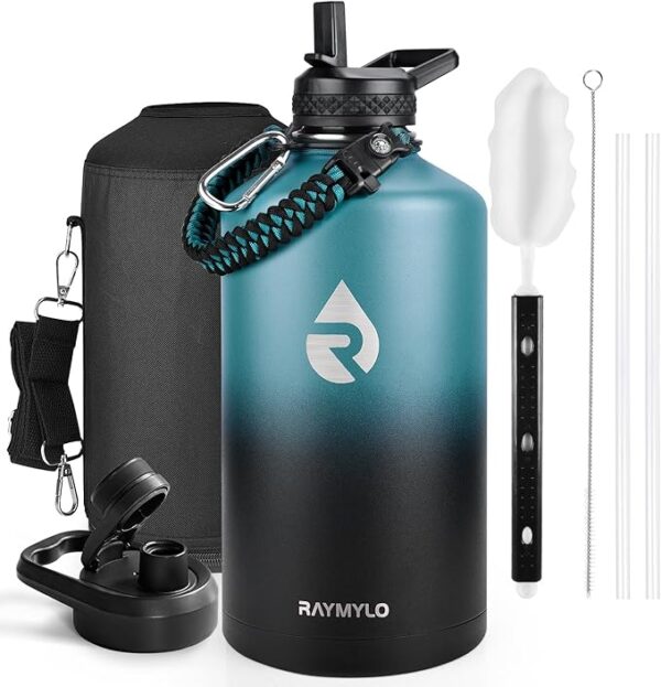 12%OFF Limited Time Deal:One Gallon Water Bottle Insulated, Triple Walled Vacuum Stainless Steel (Cold for 48 Hrs), Leak Proof & Non-BPA, Large Water Flask Jug with Paracord Handle & Straw Spout Lids